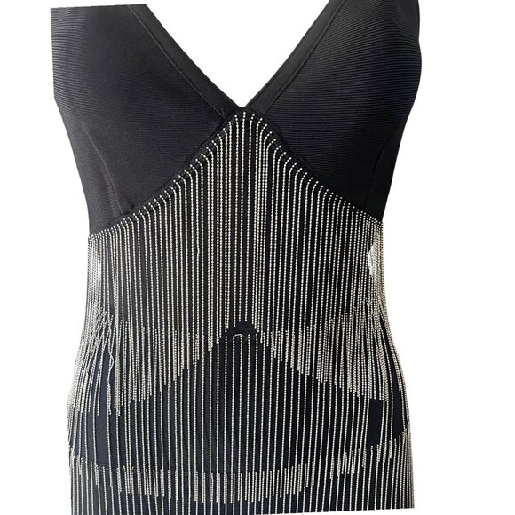 Women's Glamour Spaghetti Strap Layered Crystal Fringe Bodycon Bandage Dress - Picture 7 of 9